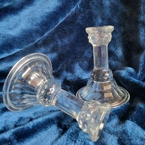 Set of 2 matching glass candlestick holders. Vintage. good, used condition. $8